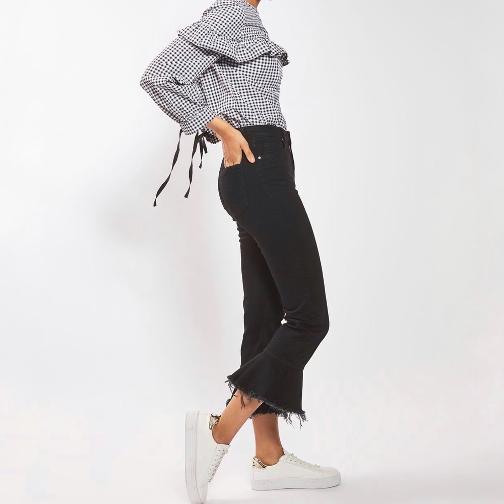TOPSHOP MOTO Frill Hem Dree Kick Flare Jeans
